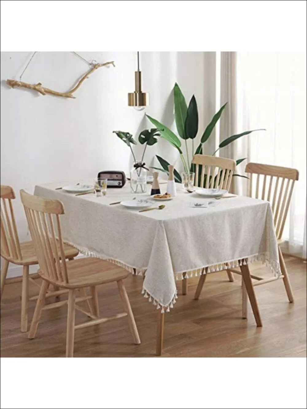 Cotton Linen Tablecloth Tassel Rectangle 55x79 Kitchen Dining